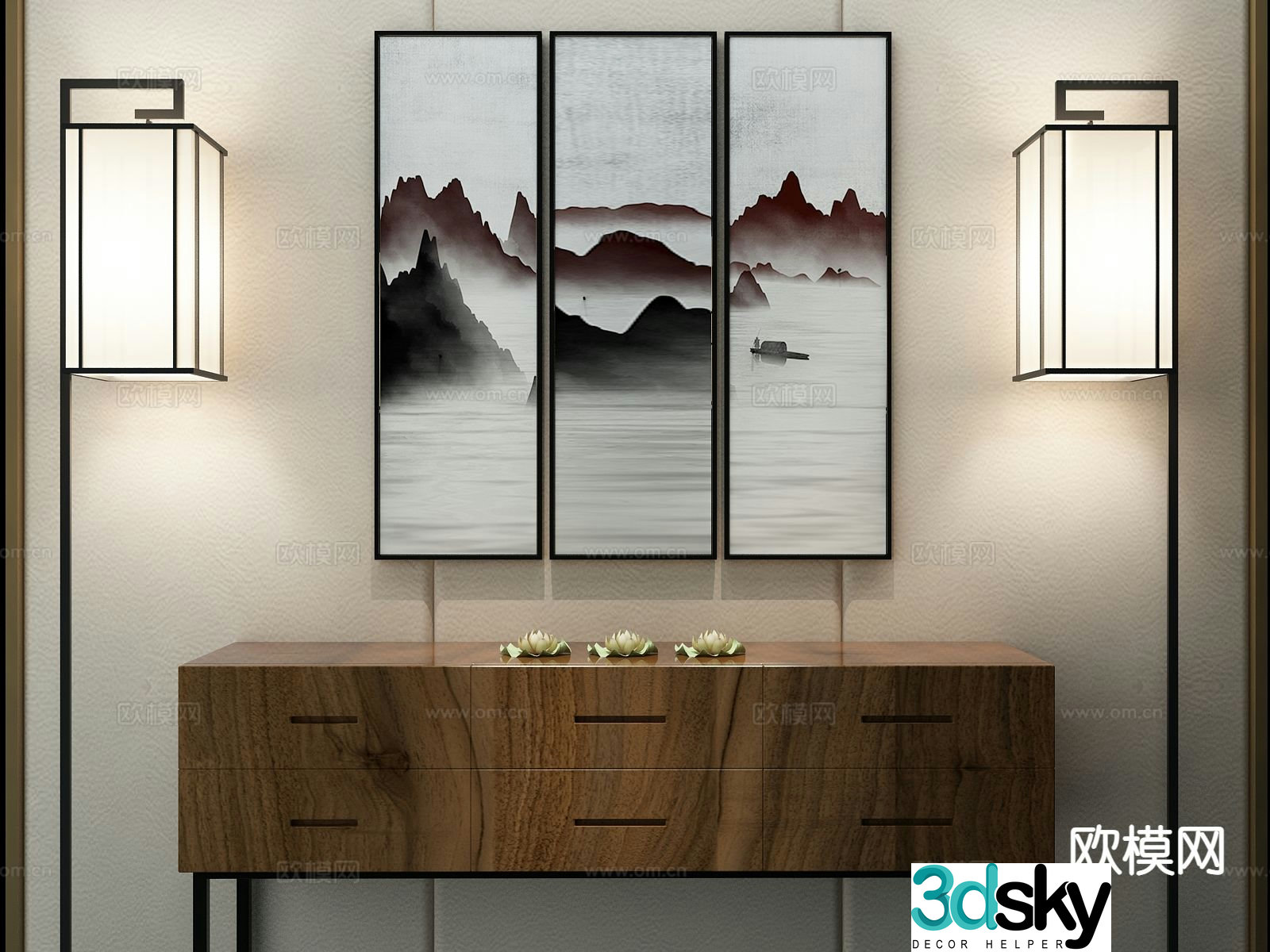 New Chinese style decorative painting landscape painting hanging painting 3D model