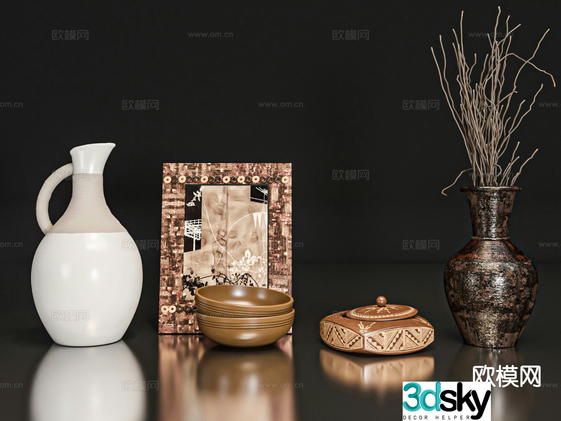 Wabi-sabi decorations table decorations vases hanging paintings 3D model