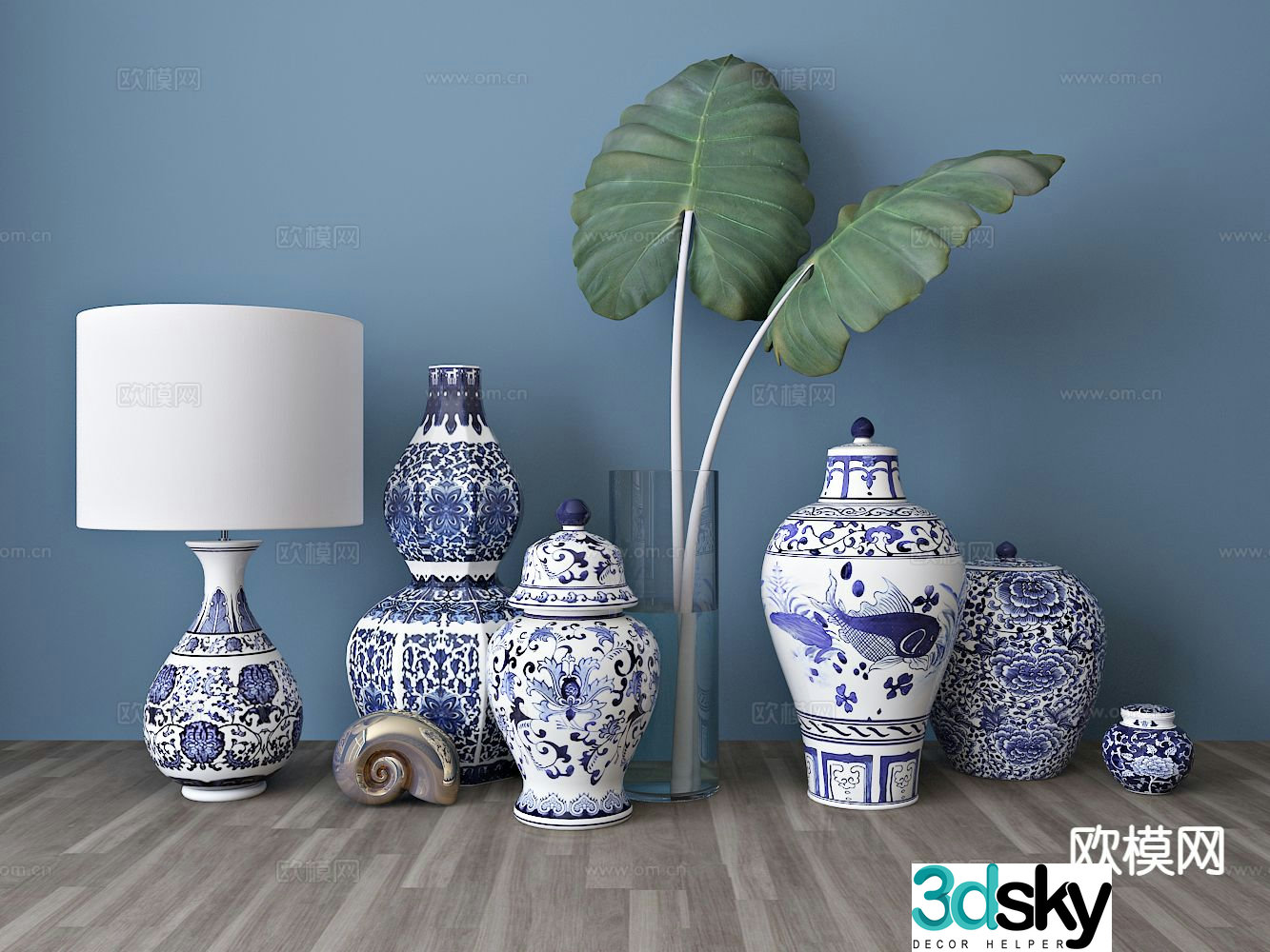 New Chinese style decorations blue and white porcelain vase porcelain 3d model