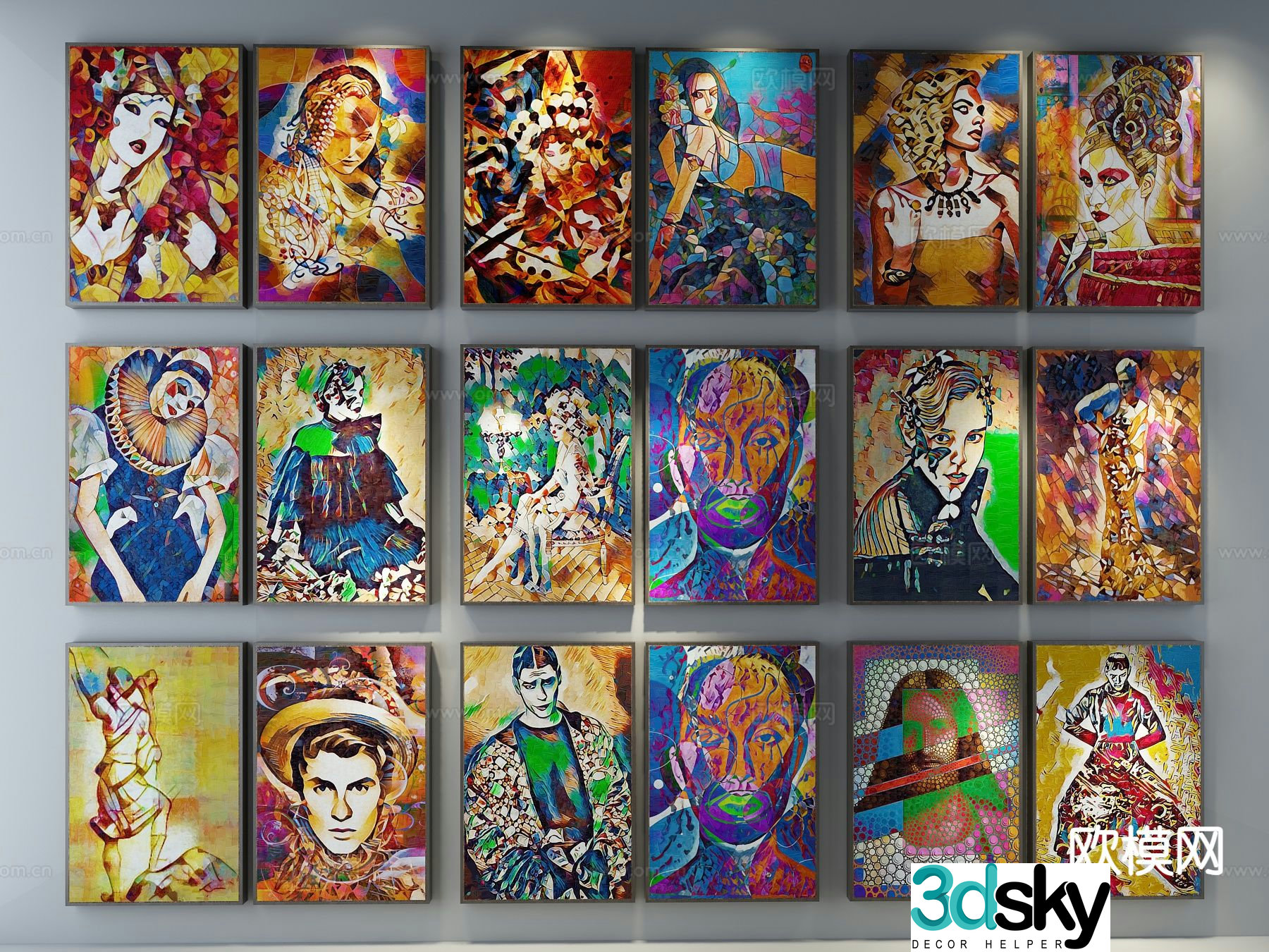 Modern oil painting figure decorative painting 3d model