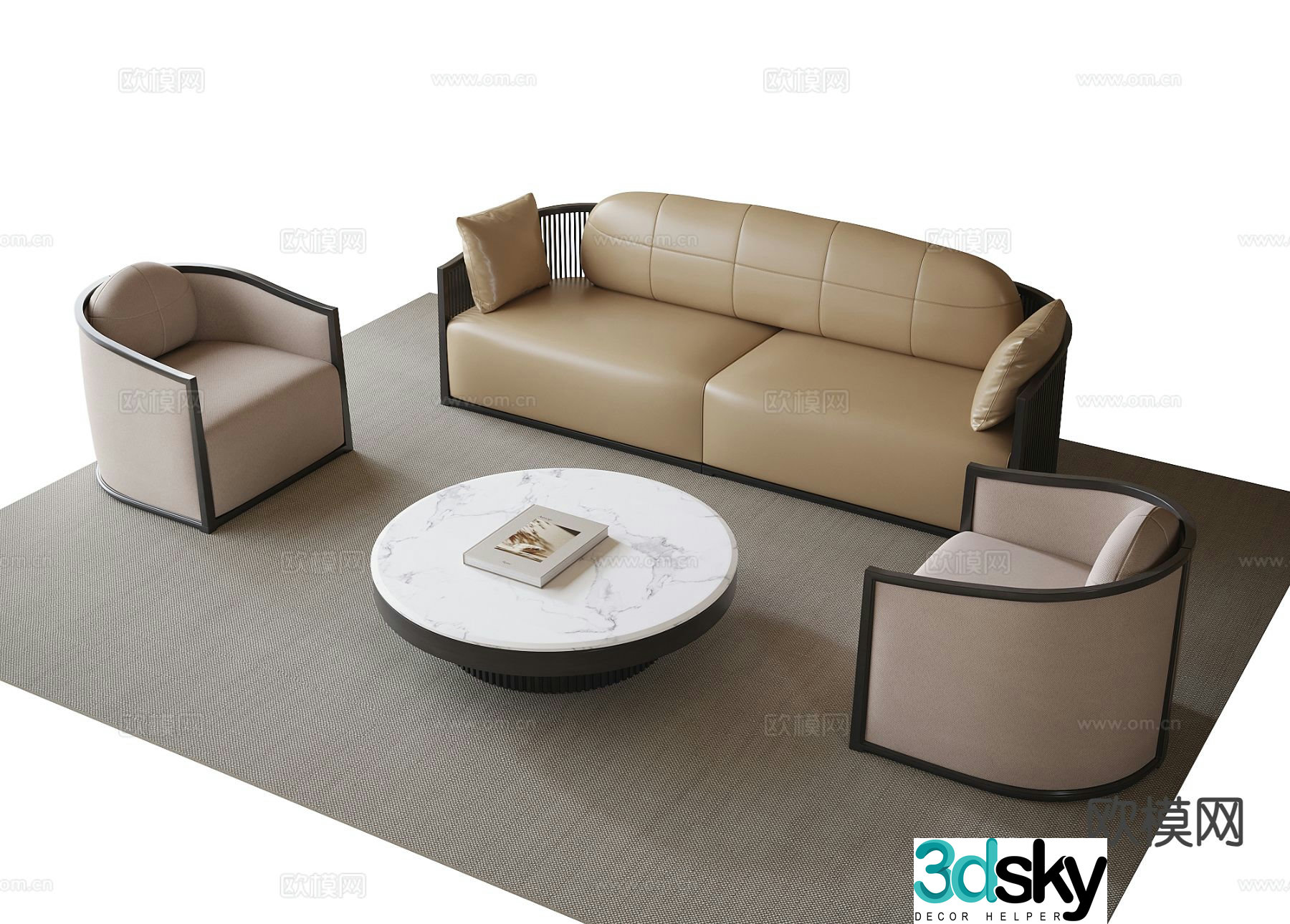 Italian sectional sofa leather sofa 3d model