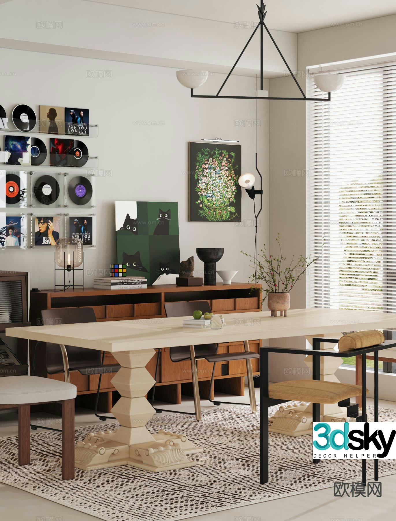 Medieval style dining table and chairs 3d model