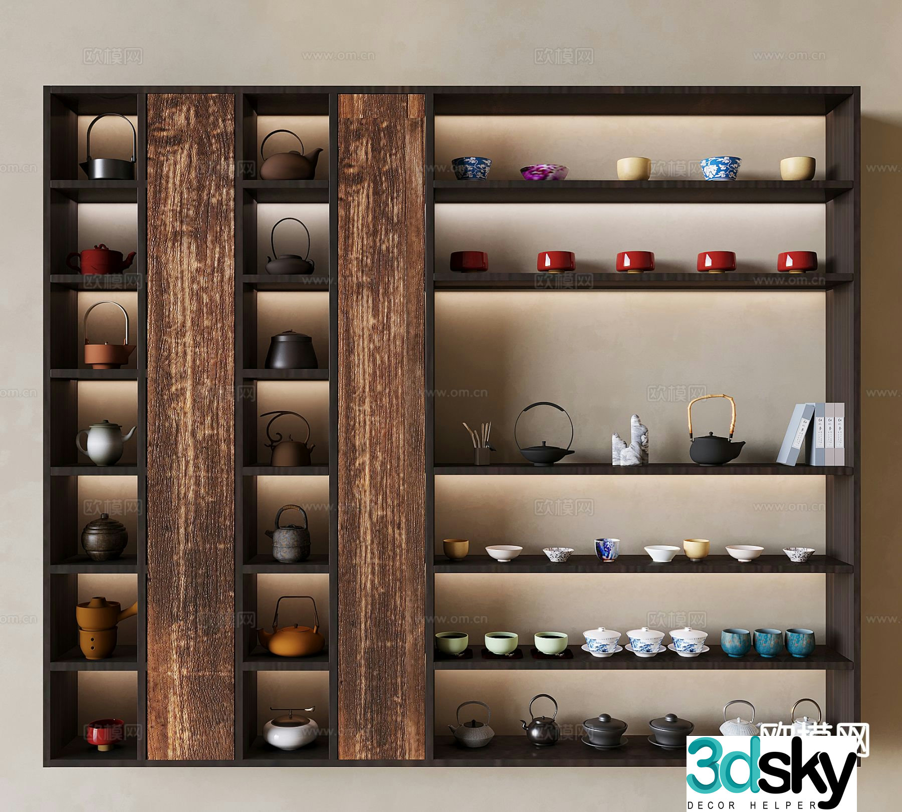 Medieval style solid wood tea cabinet 3D model