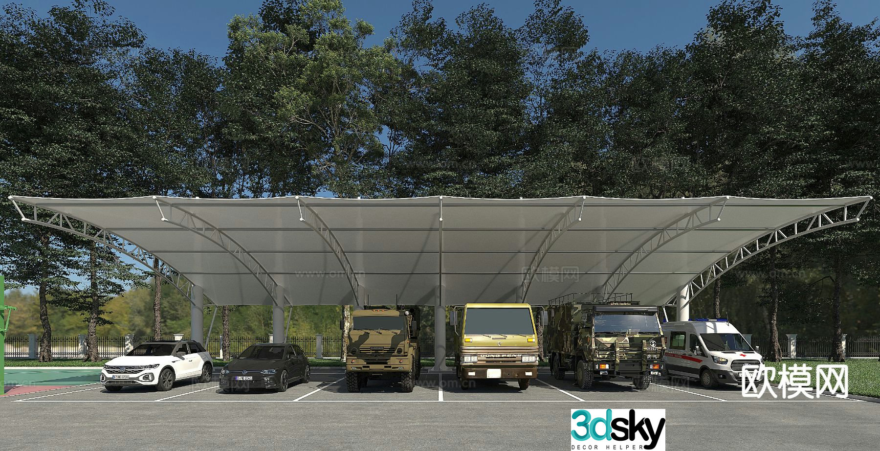Outdoor parking shed awning 3d model