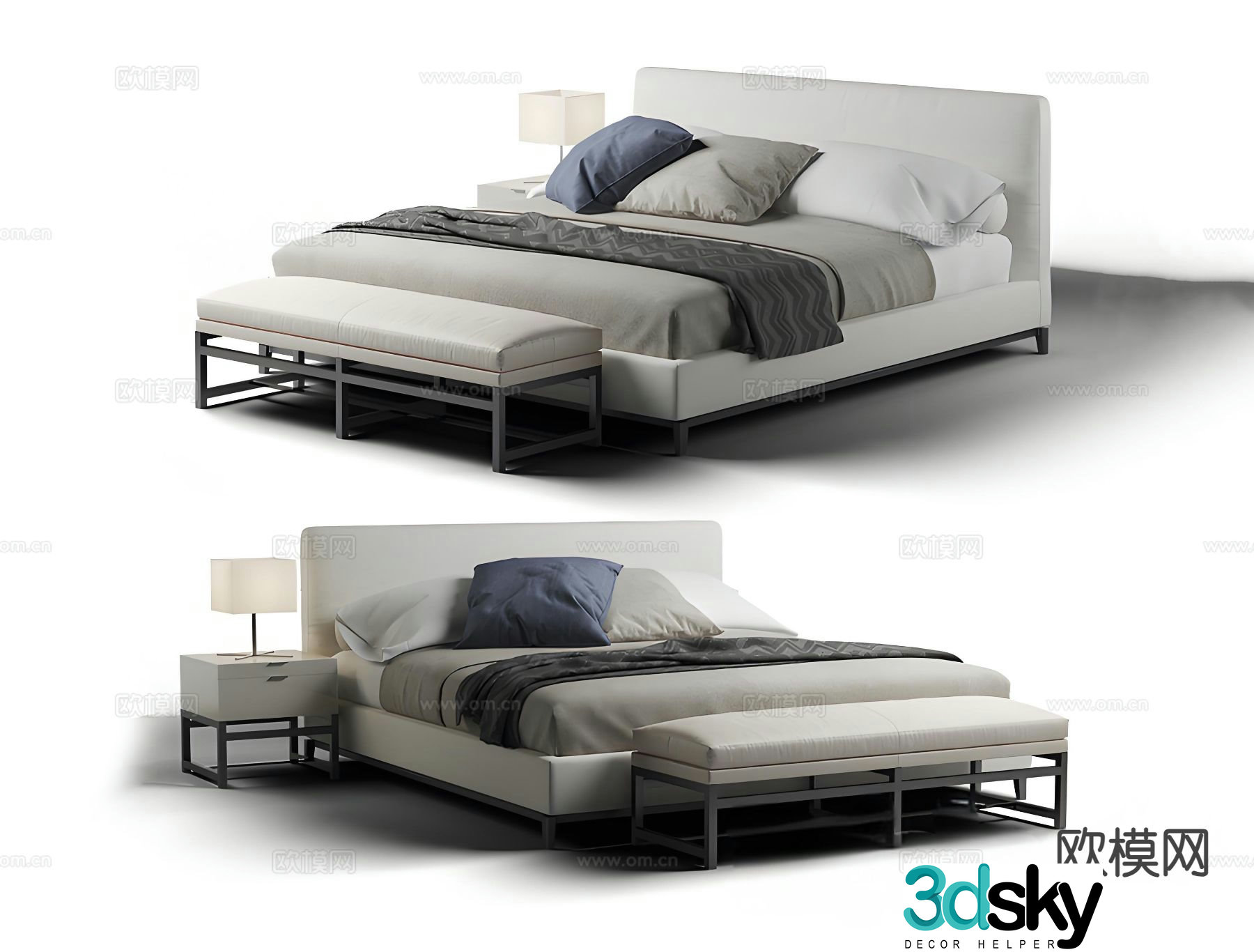 Modern double bed 3d model