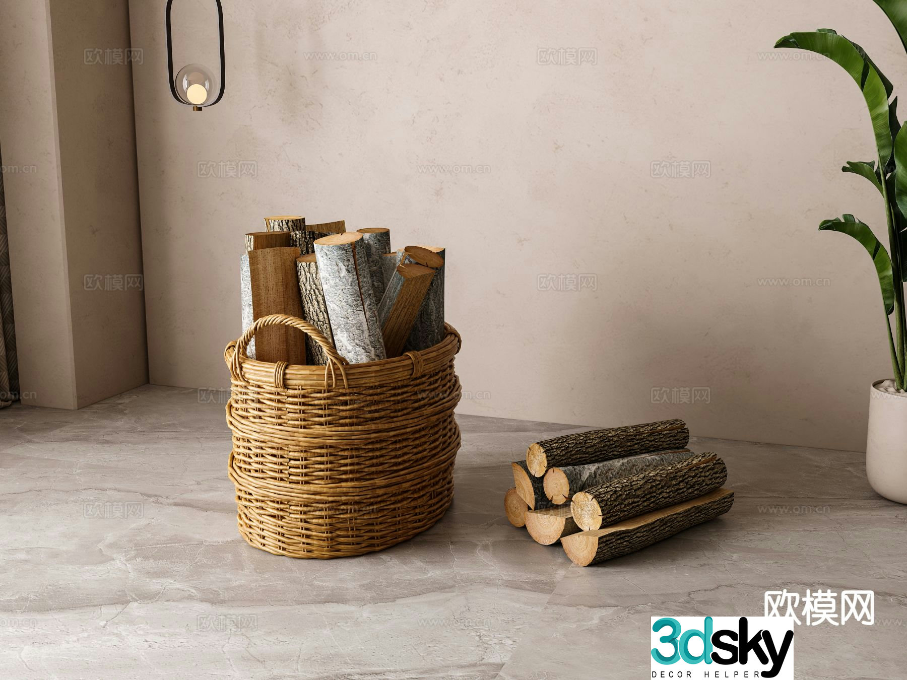 nordic wood firewood block basket 3d model