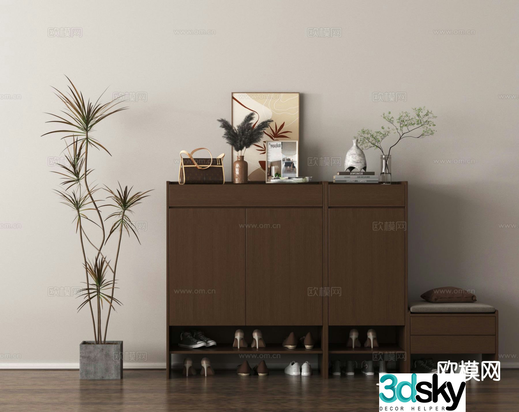 Low cabinet entrance shoe cabinet 3D model