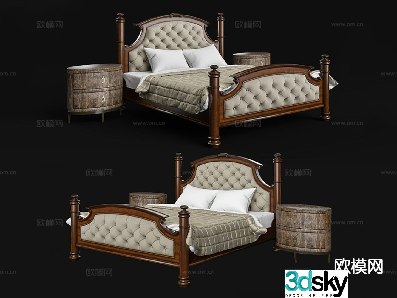 American double bed 3d model