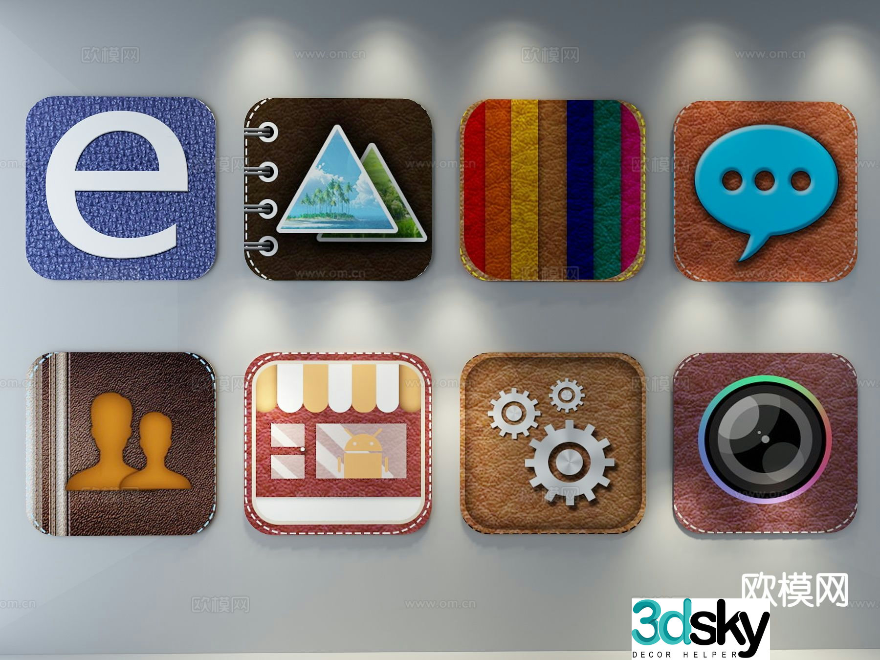 Industrial style combination painting leather wall chart icon 3d model