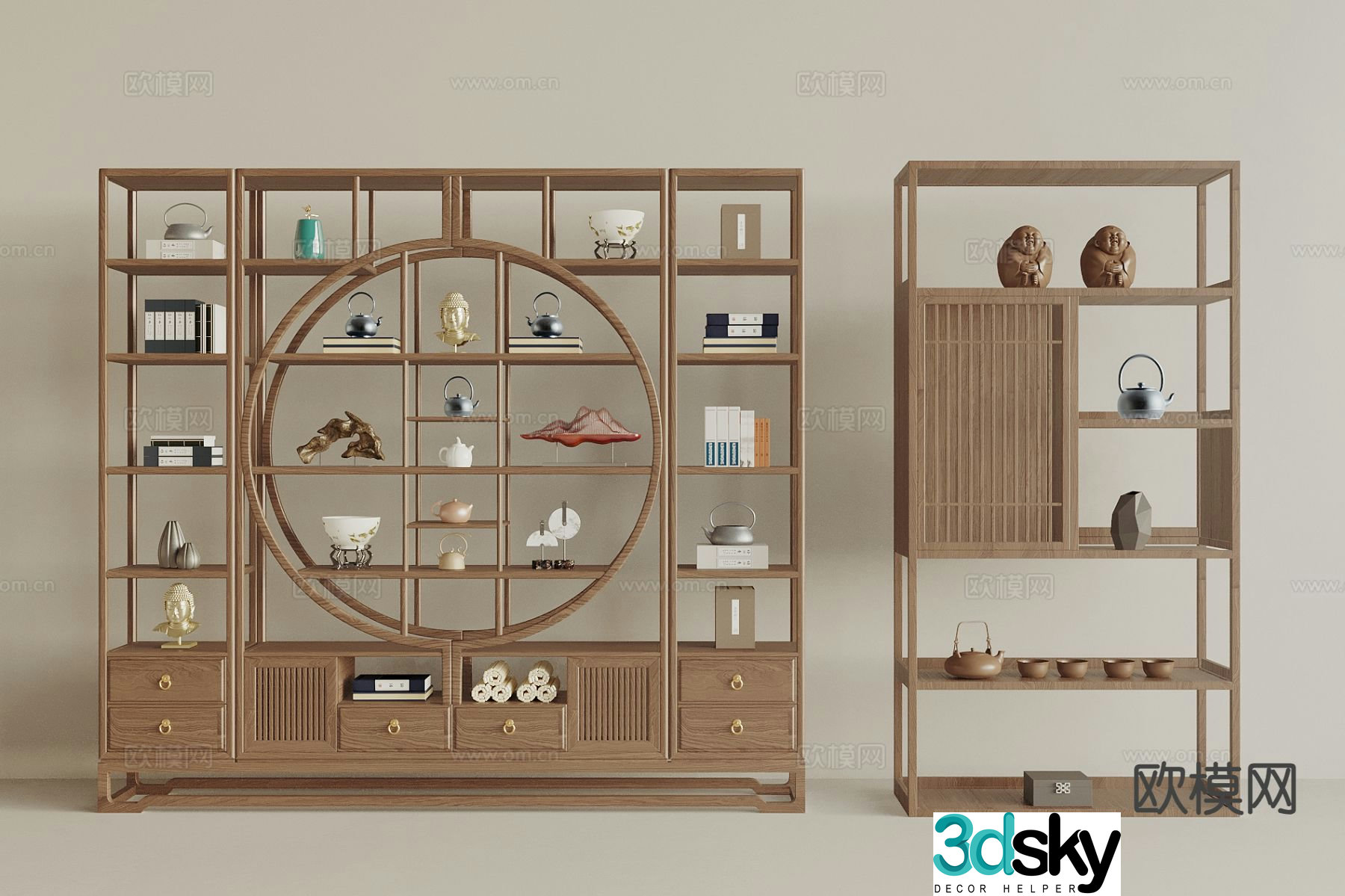 New Chinese style book shelf bookshelf tea cabinet 3D model