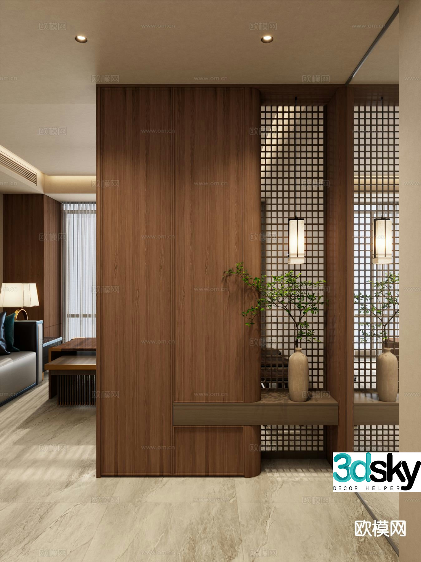 New Chinese style entrance hall decorative entrance aisle 3D model