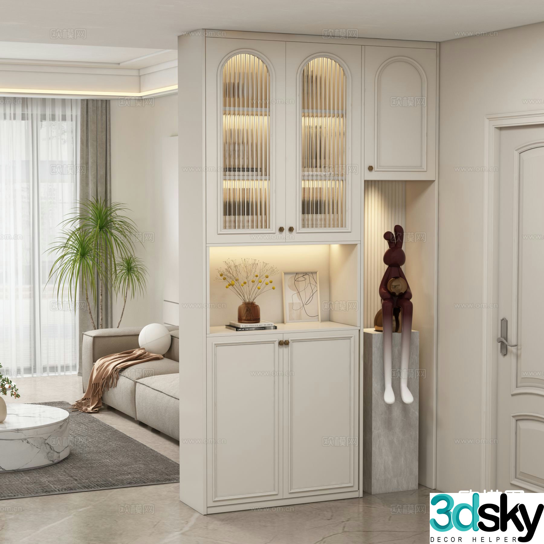 Cream style entrance cabinet shoe cabinet 3d model