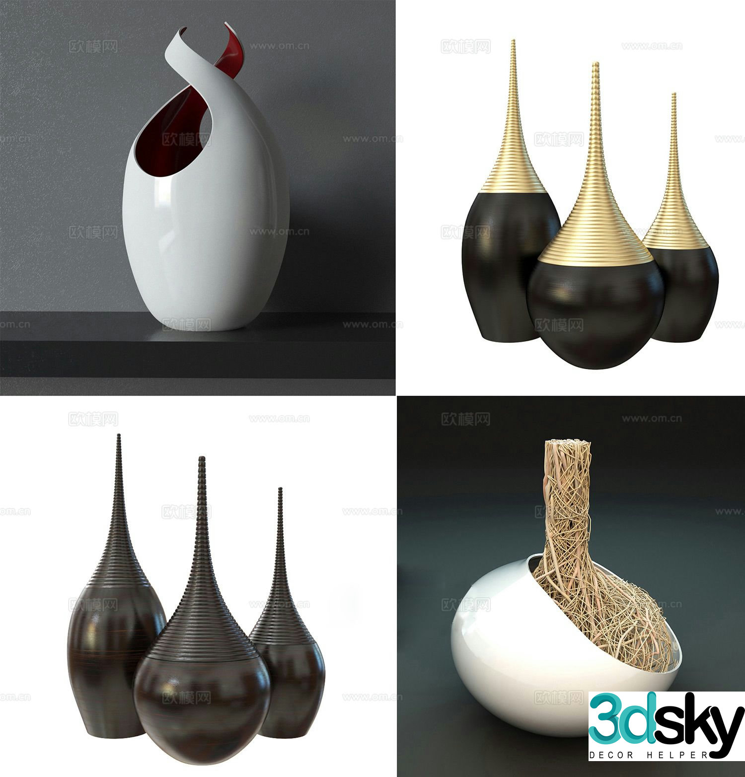 Modern minimalist ceramics porcelain vases and utensils 3d model
