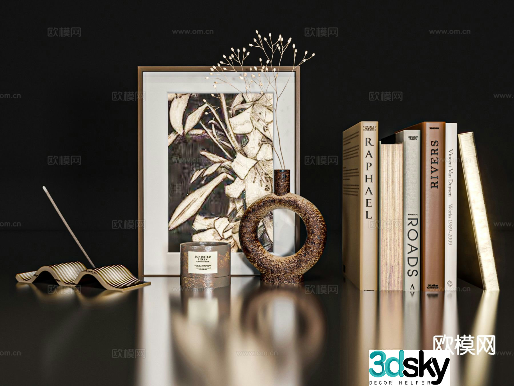 Modern decorations desktop ornaments paintings books 3D model