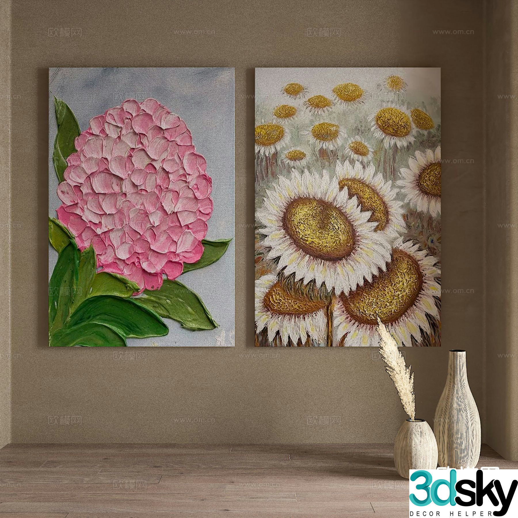 American retro oil painting flower painting decorative painting 3D model