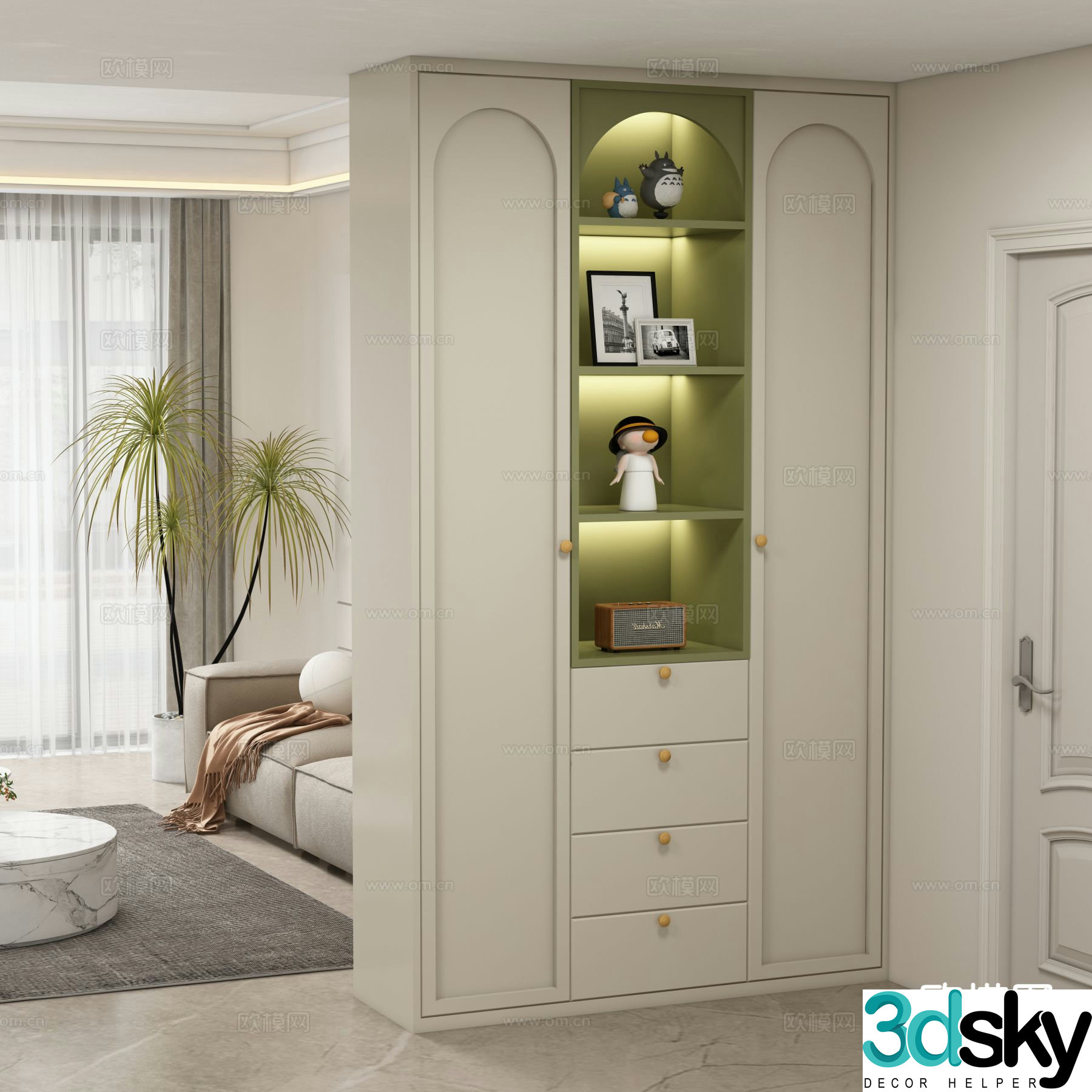 Cream style entrance cabinet shoe cabinet 3d model