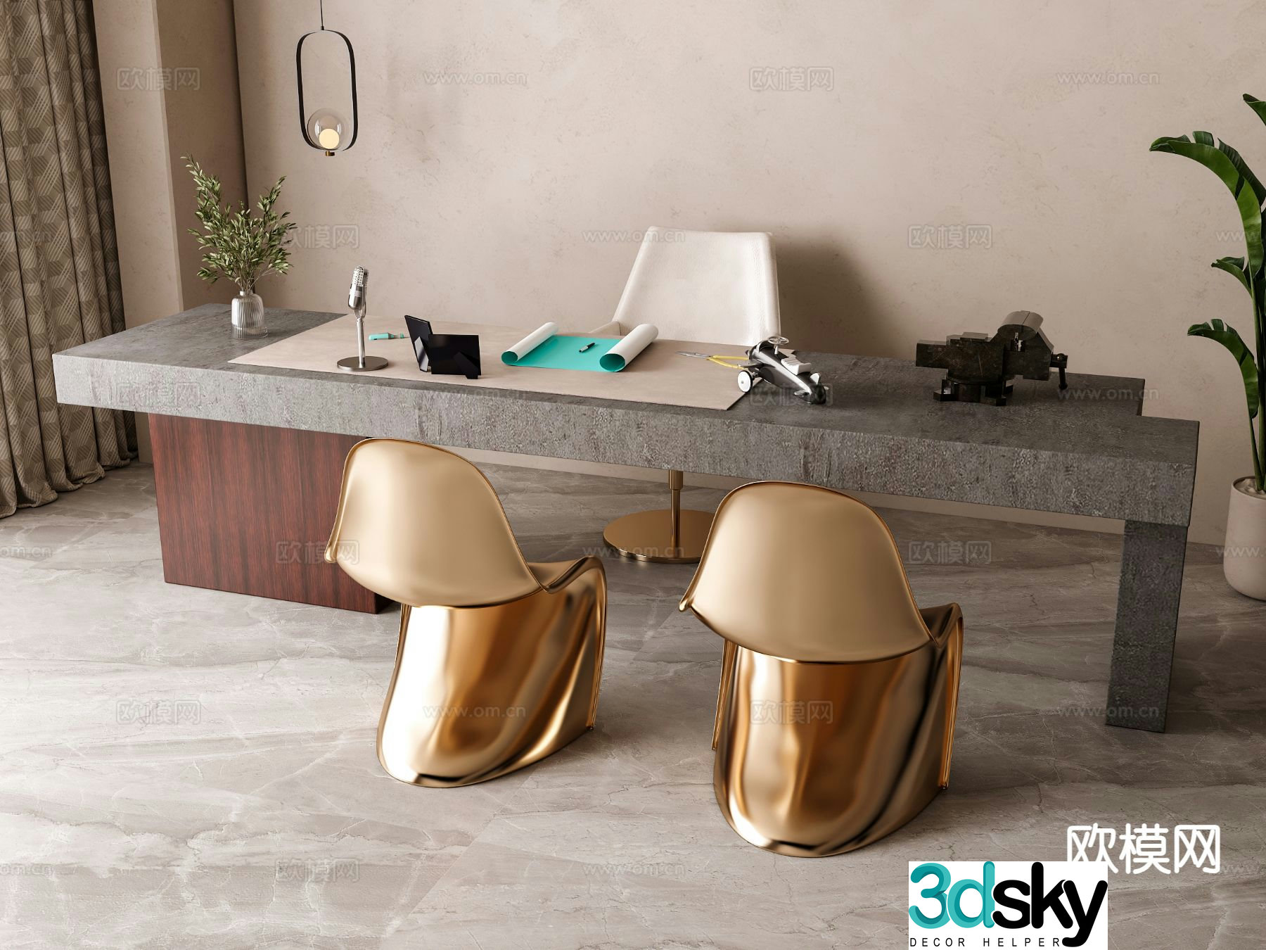 Industrial style manager desk desk desk 3d model