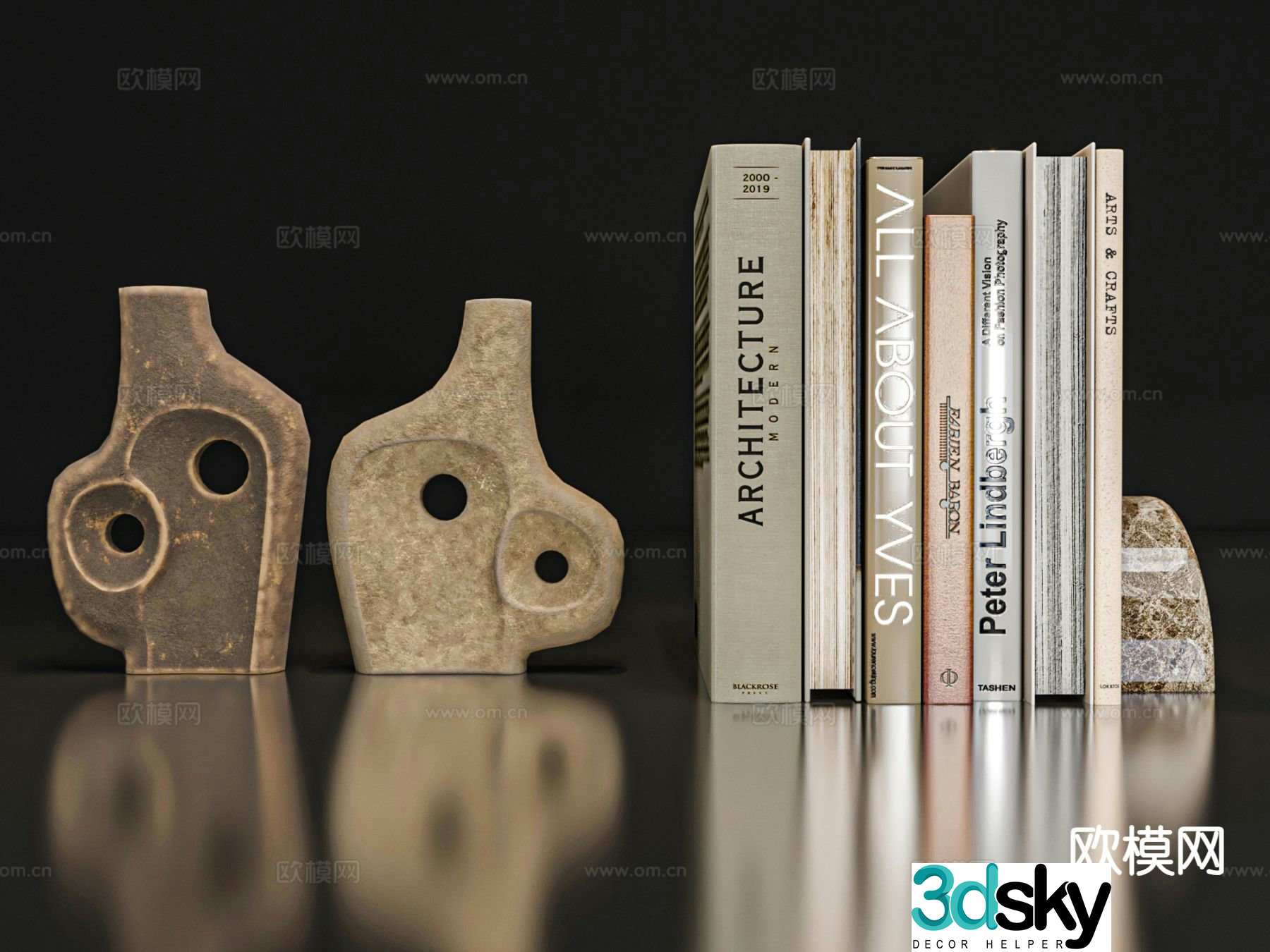 Wabi-sabi decorations tableware ceramics books 3d model