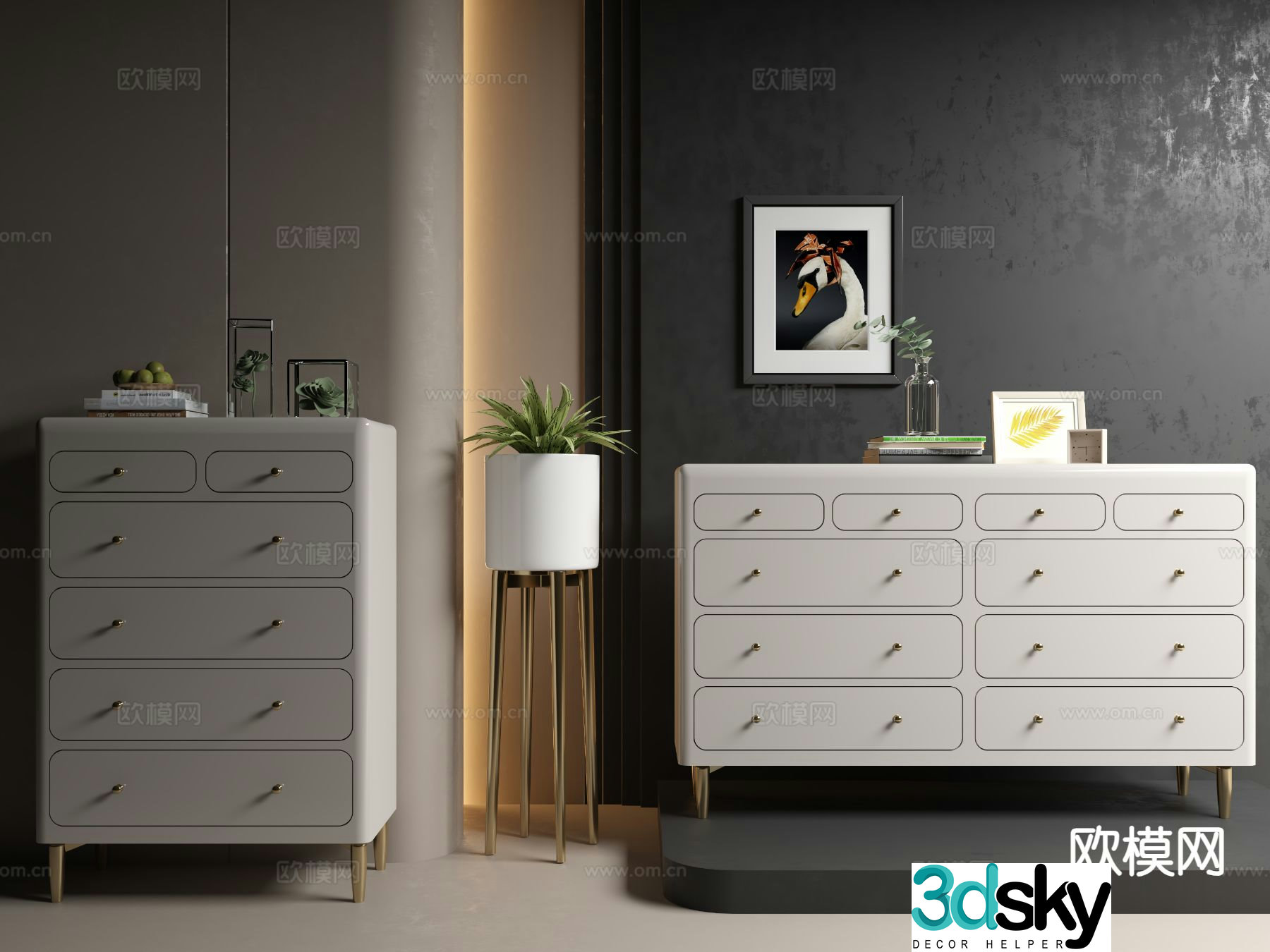 Cream style chest of drawers 3d model