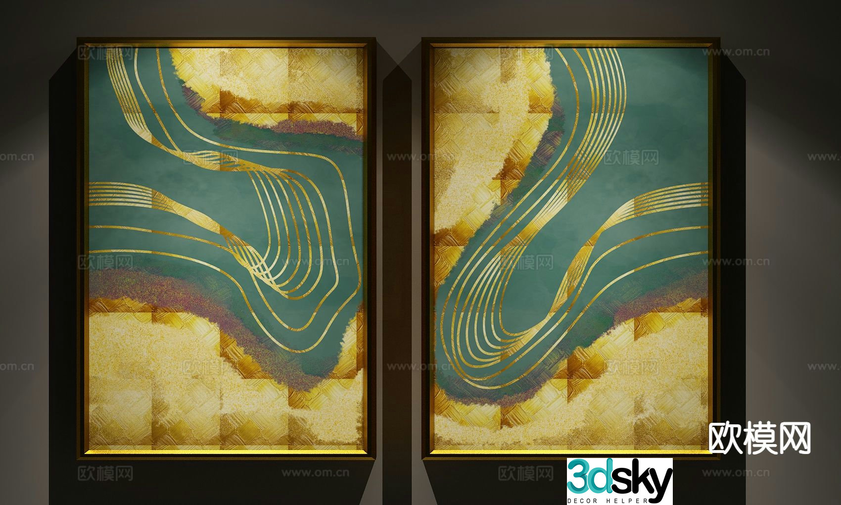 New Chinese style decorative wall chart golden wall chart 3D model