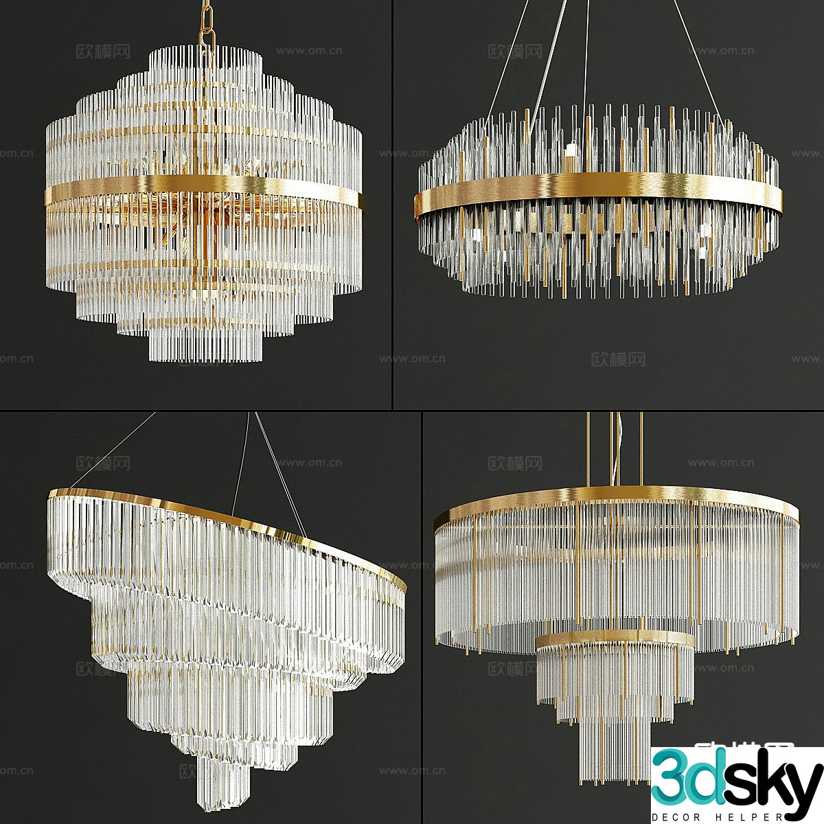 Light luxury crystal chandelier 3d model