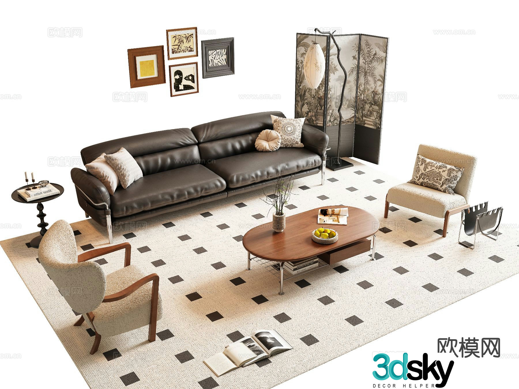 French retro style sofa modular sofa 3d model