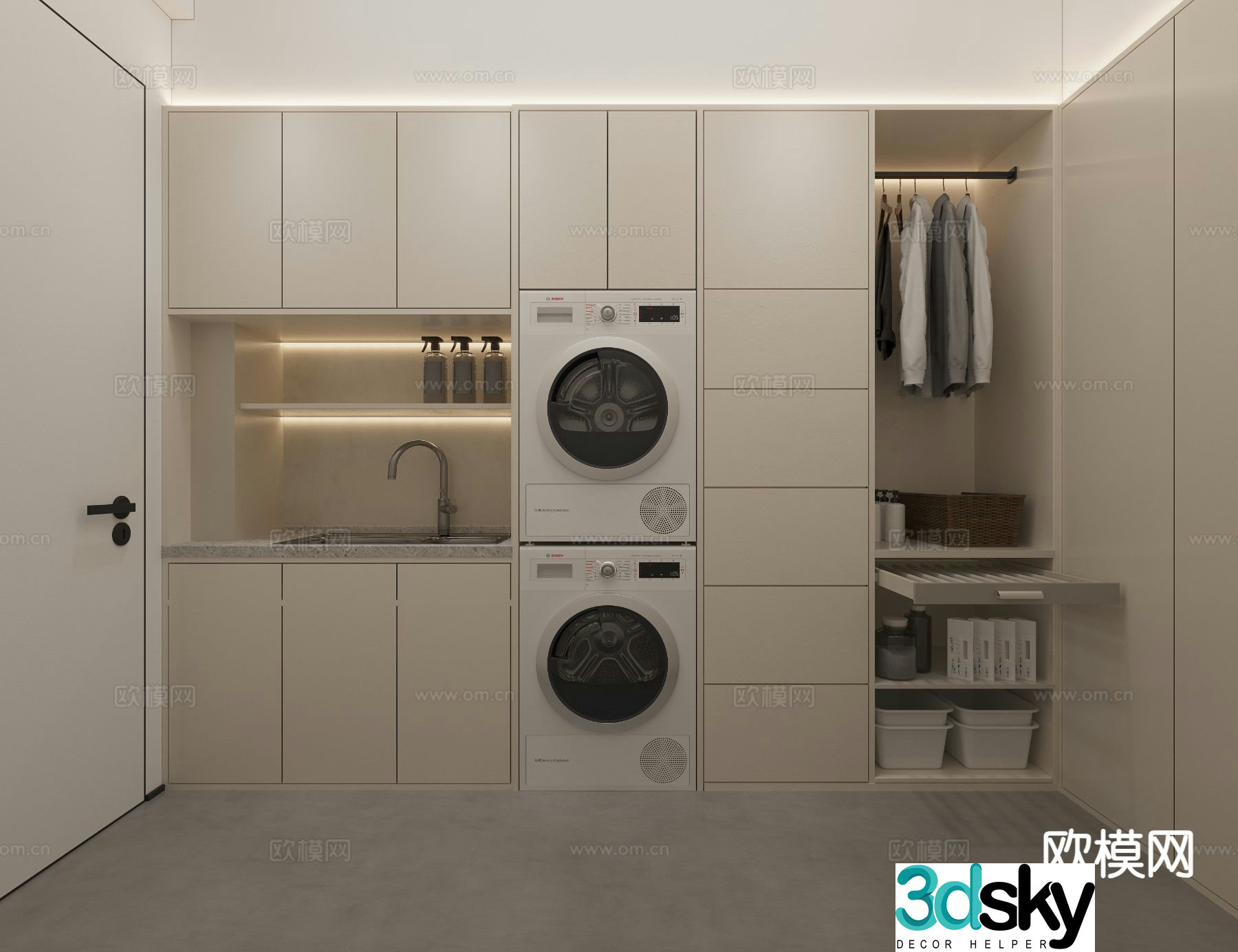 Modern laundry room laundry room washing machine cabinet 3d model