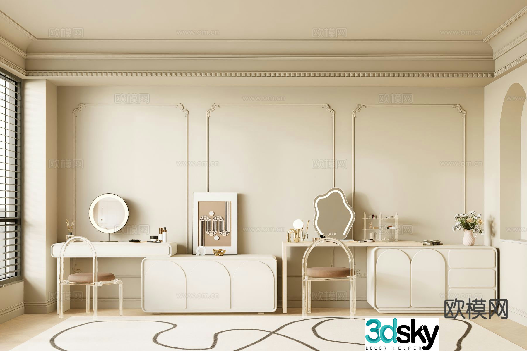 Cream style dressing table dressing table 3d model