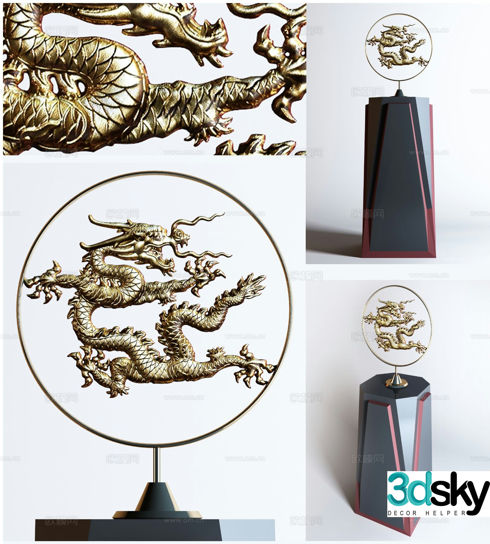 Traditional Chinese dragon-shaped ornament sculpture 3D model