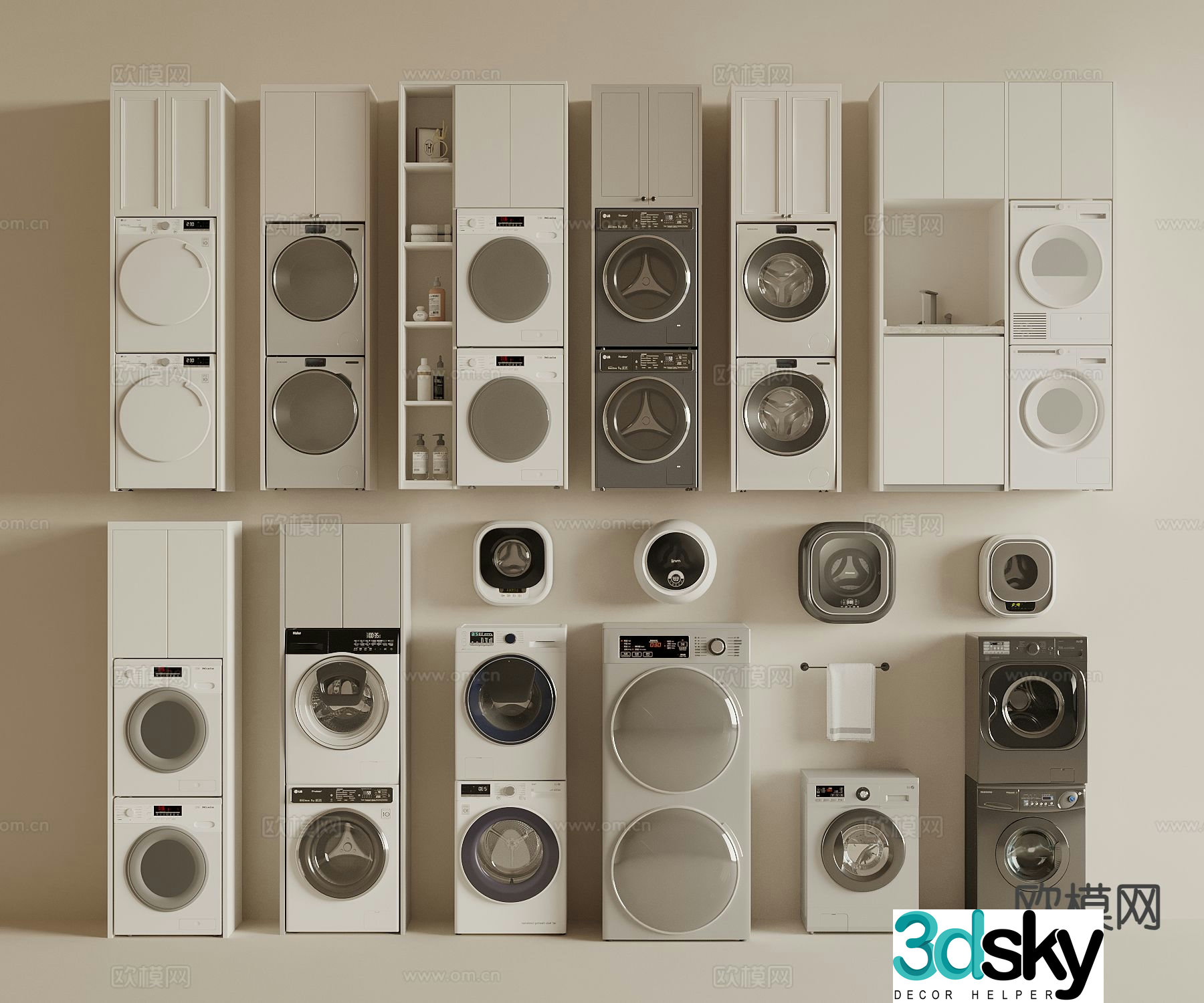 Modern washing machine cabinet washing machine dryer balcony cabinet 3d model