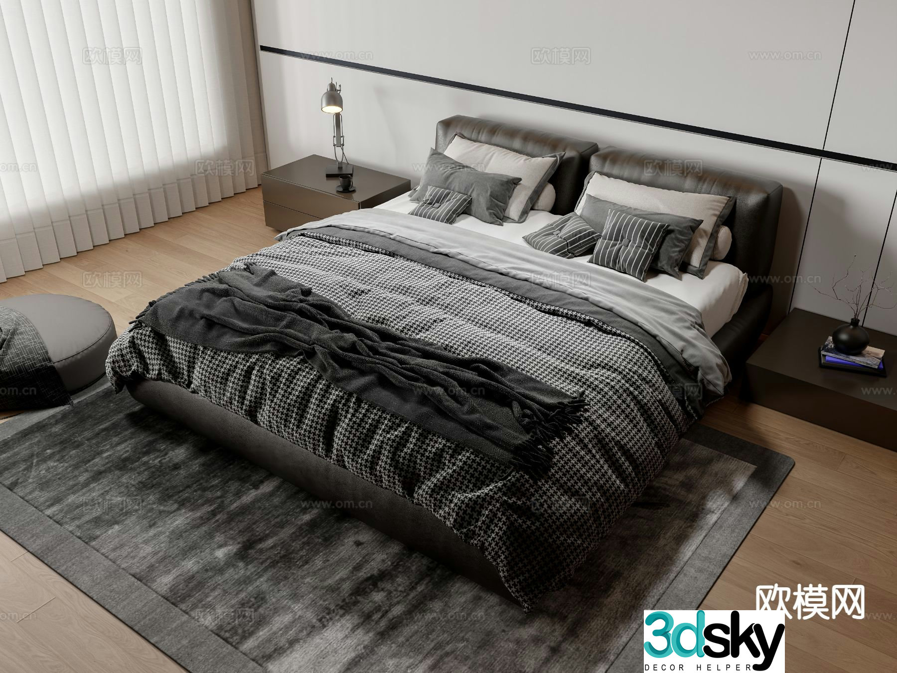 Modern double bed 3d model