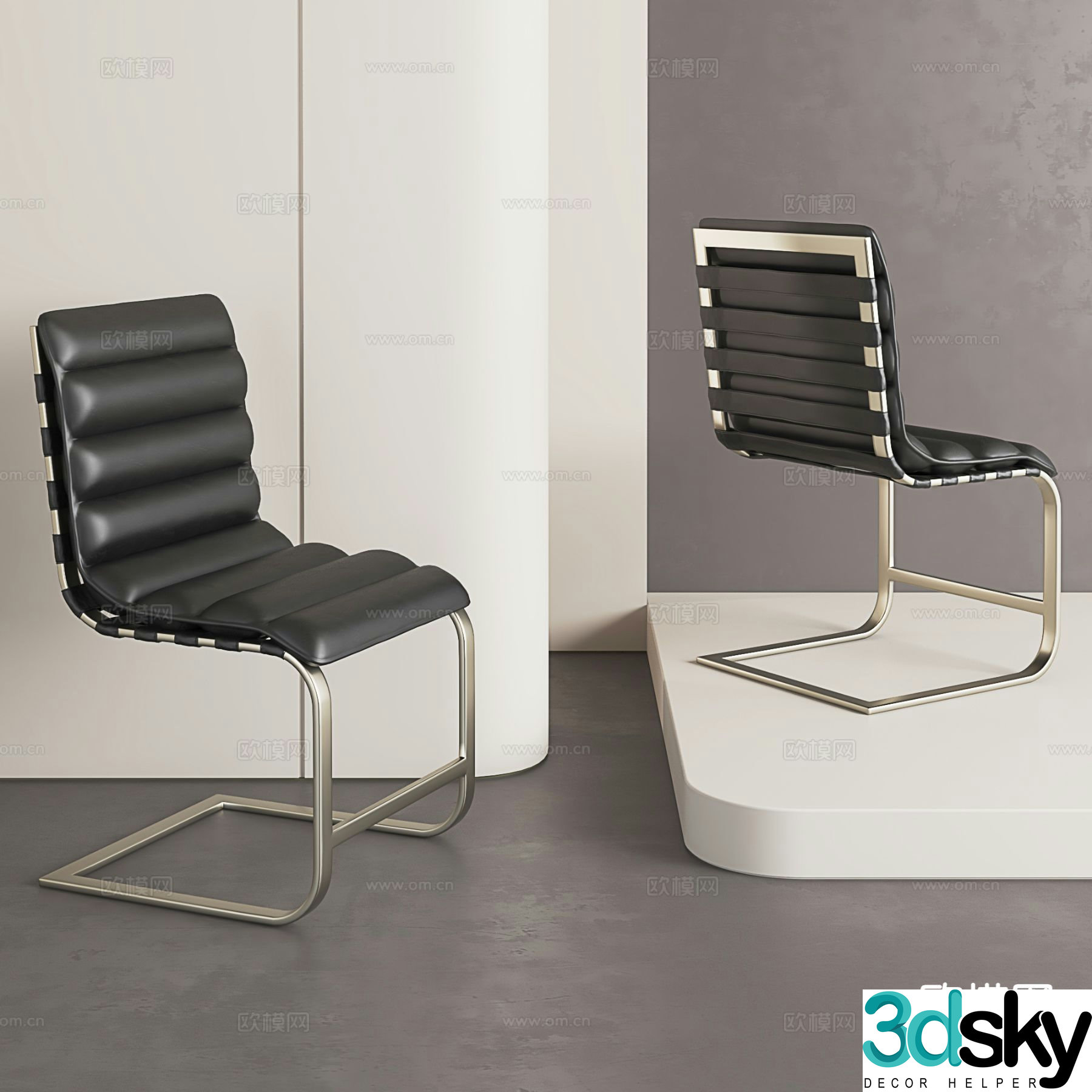 Modern leather single chair stainless steel chair office chair 3d model
