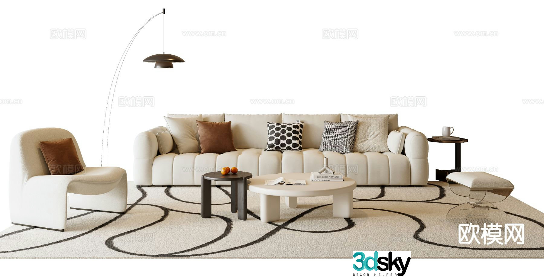 Cream style modular sofa 3d model