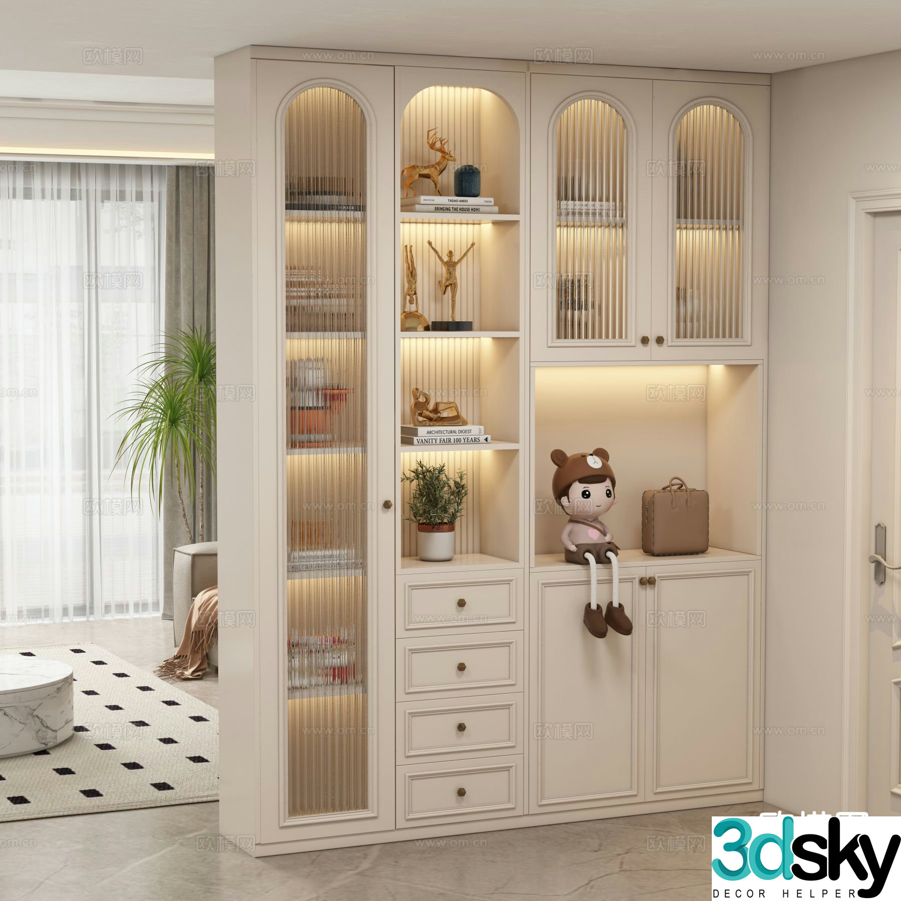 Cream style entrance cabinet shoe cabinet 3d model