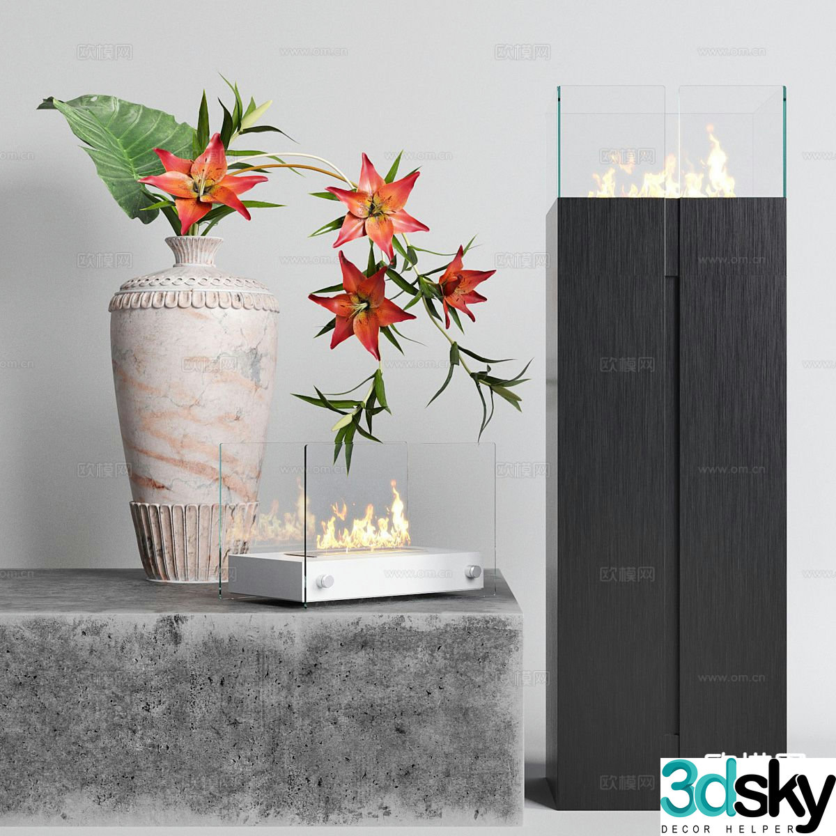 Chinese vase floral art clay pot vase 3d model