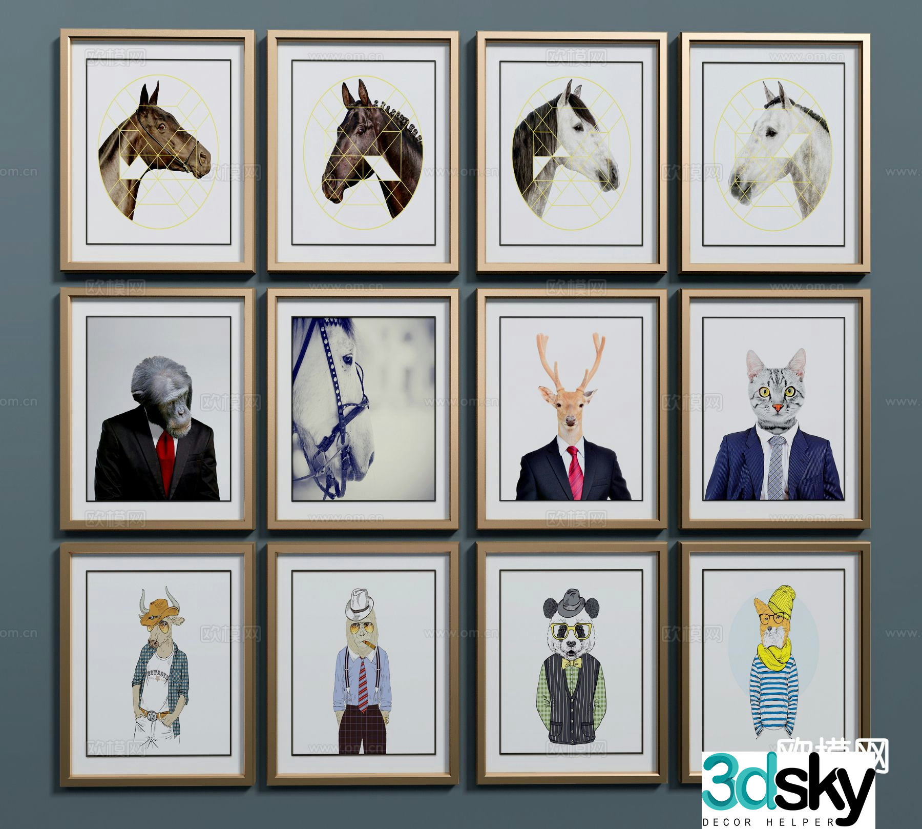 Nordic animal painting hanging painting decorative painting 3d model