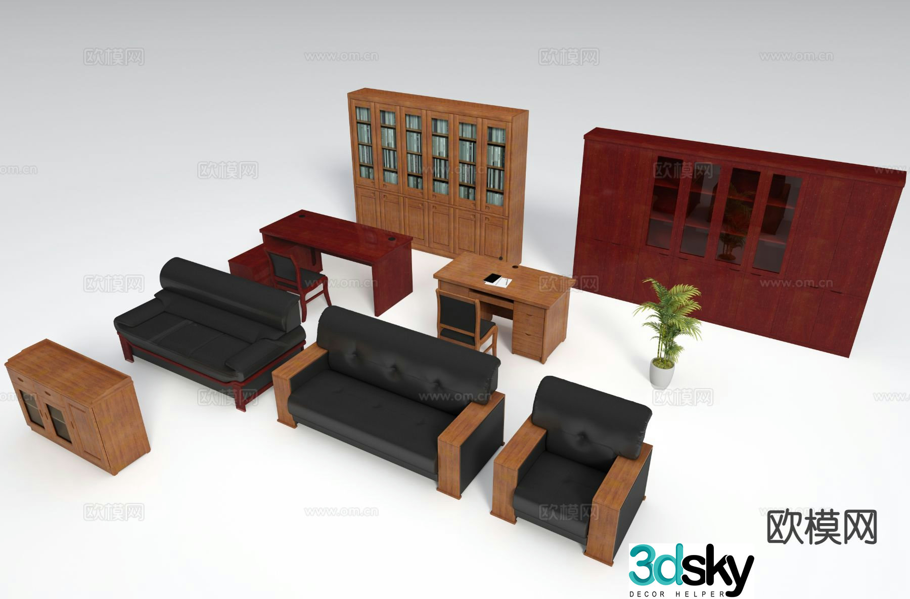 New Chinese style office desk desk information cabinet 3D model