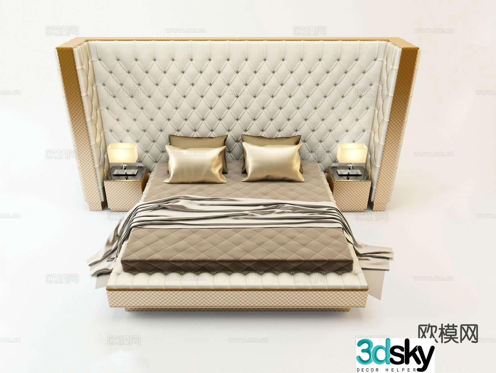 Light luxury double bed 3D model