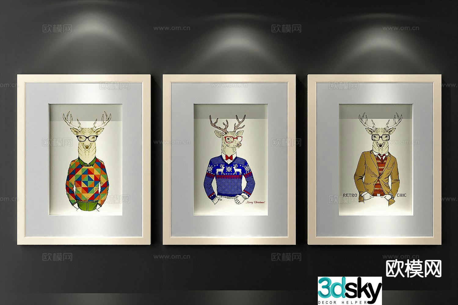 Decorative painting art painting deer hanging painting 3d model