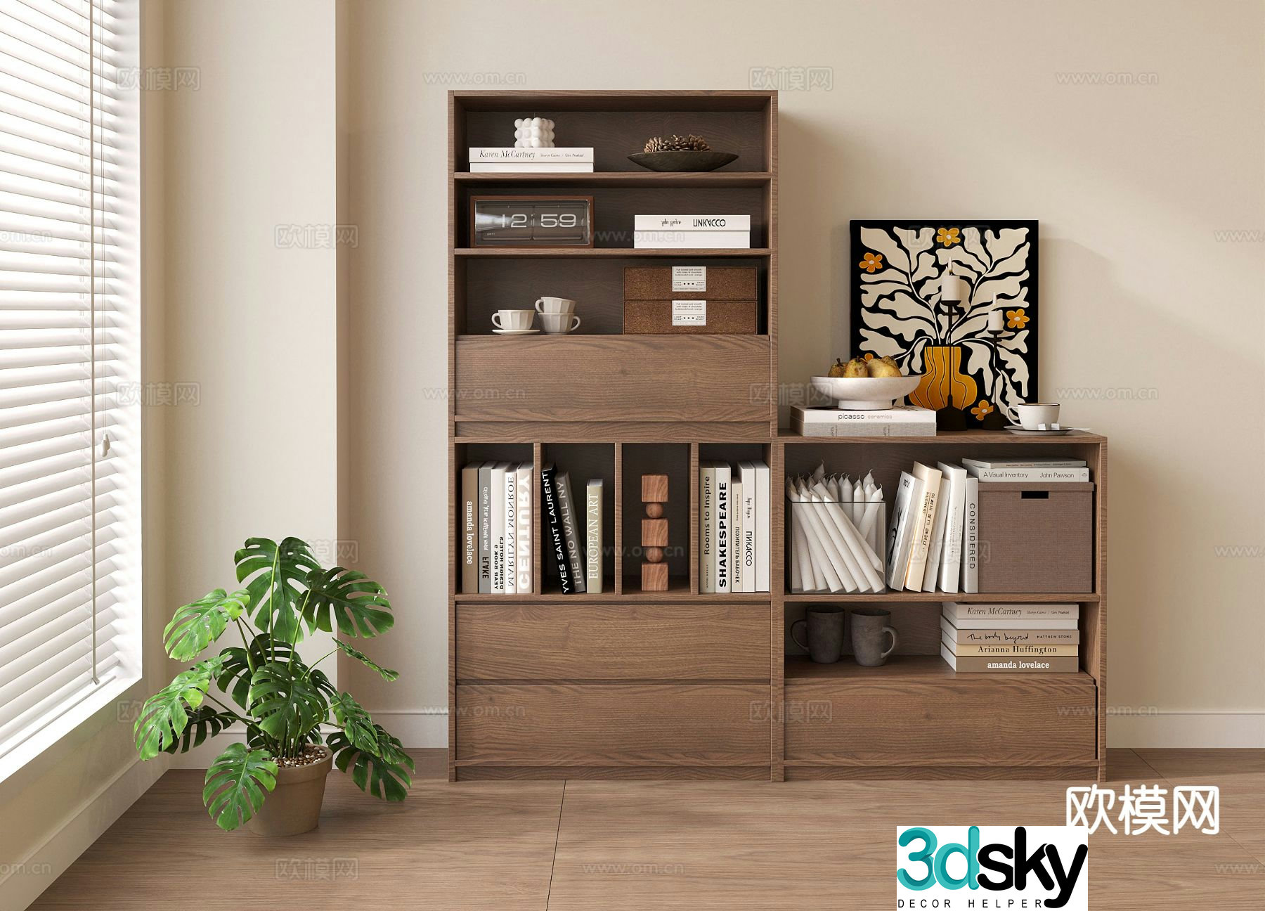 Medieval style floor-standing bookcase storage cabinet 3D model
