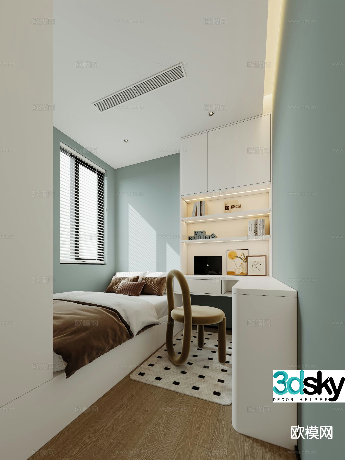 Modern minimalist second bedroom tatami bedroom 3d model