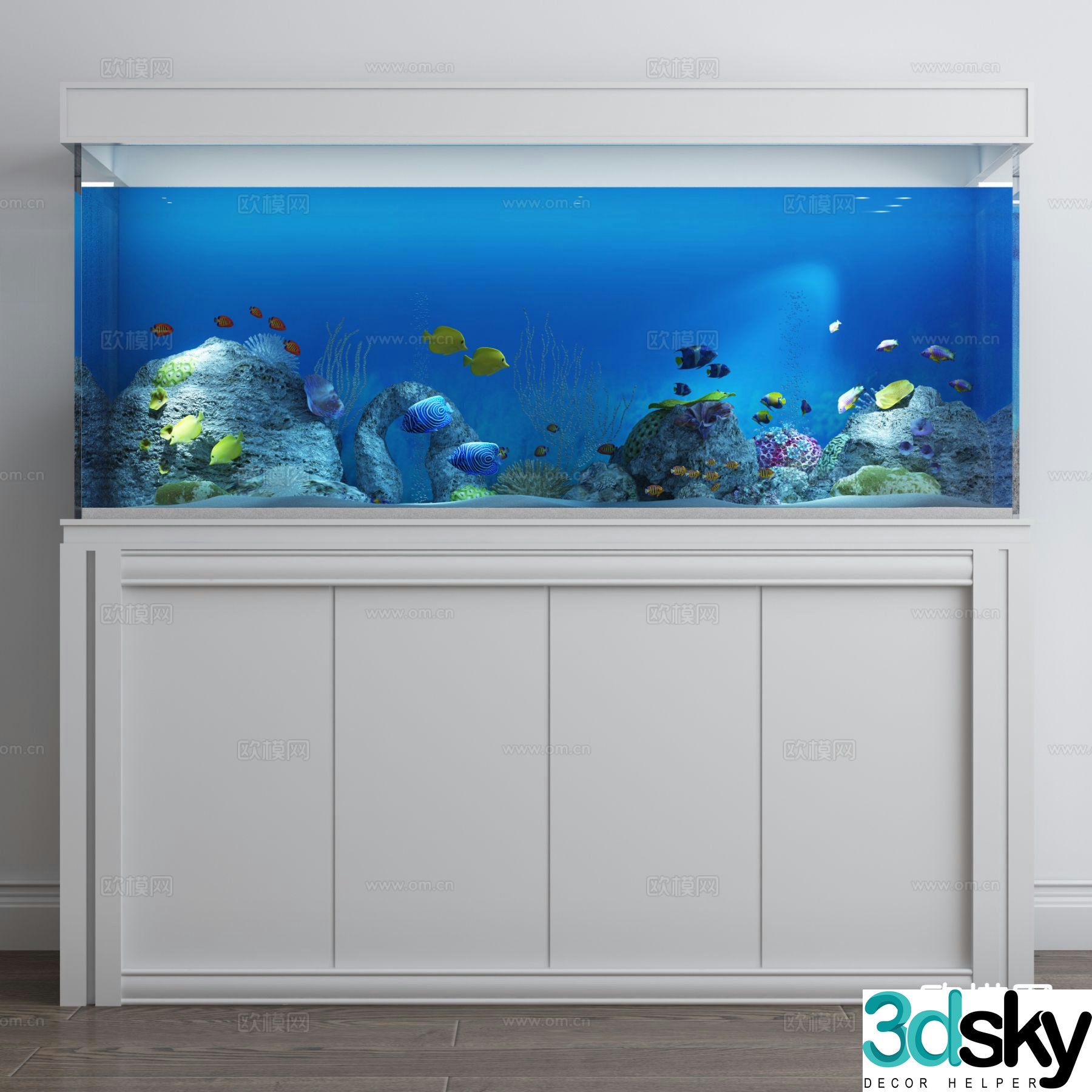 Modern aquarium fish tank ornamental fish 3d model