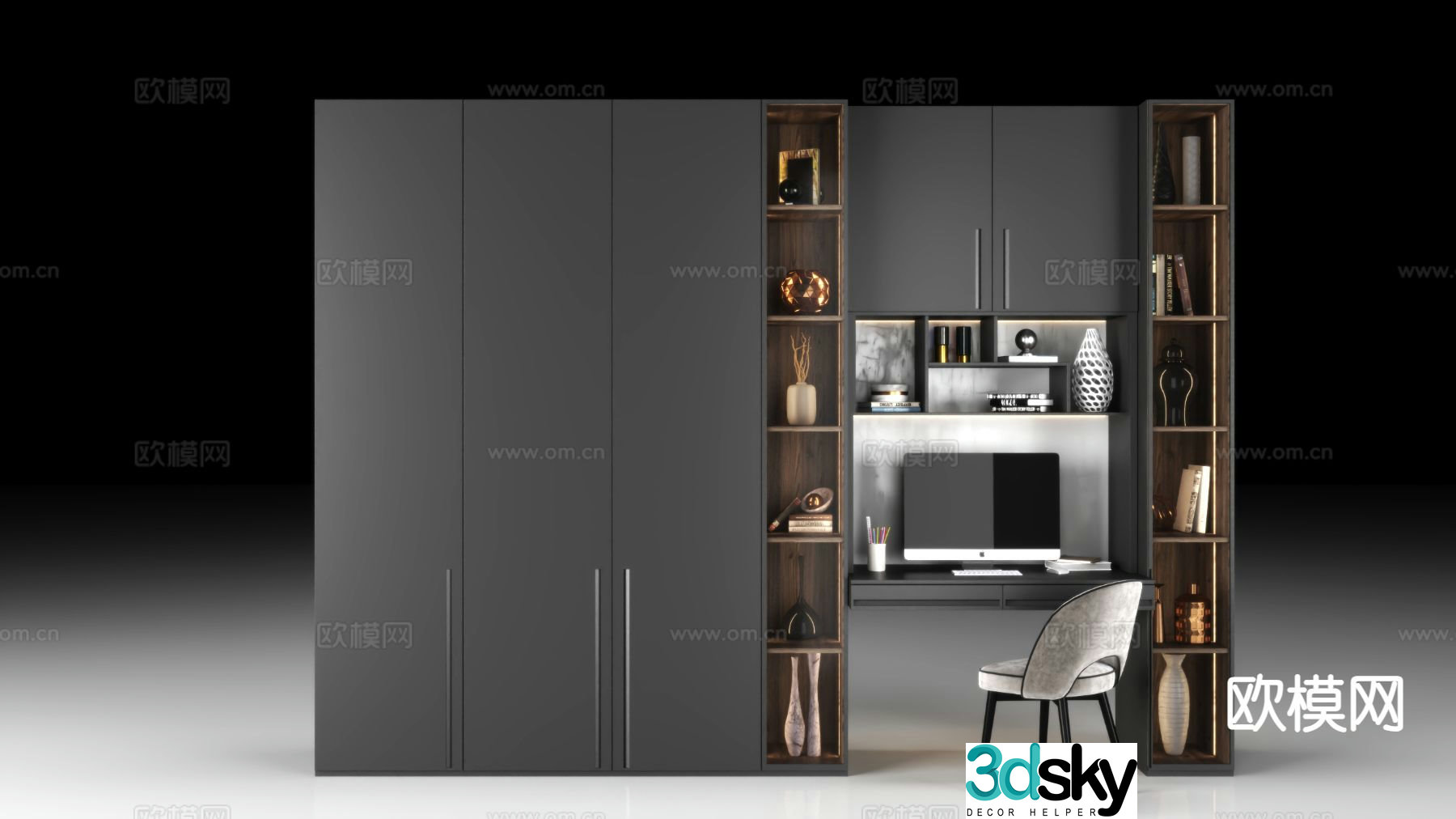 Integrated bookcase table and chair 3d model