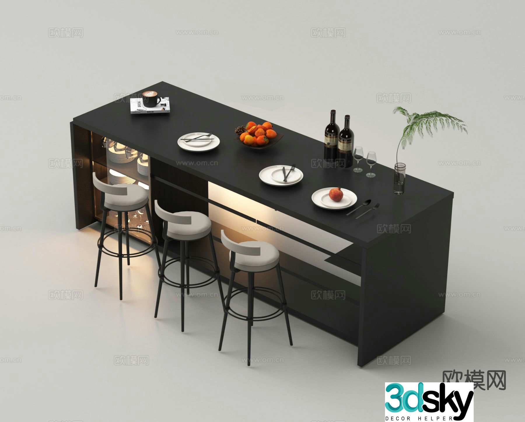 Modern island bar western kitchen bar water bar 3D model