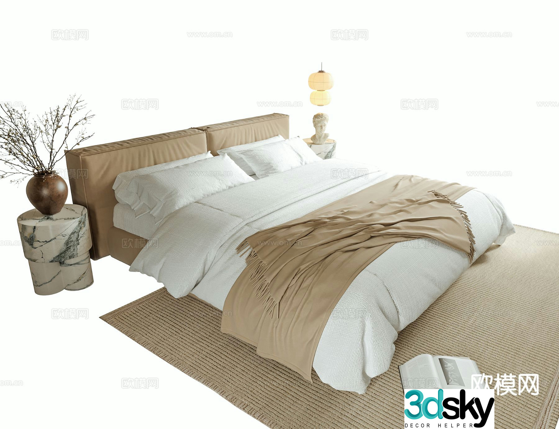 Modern double bed fabric bed 3d model