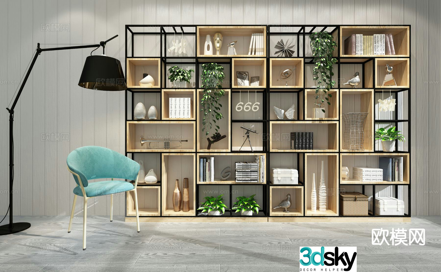 Modern decorative shelf bookshelf bookcase 3d model