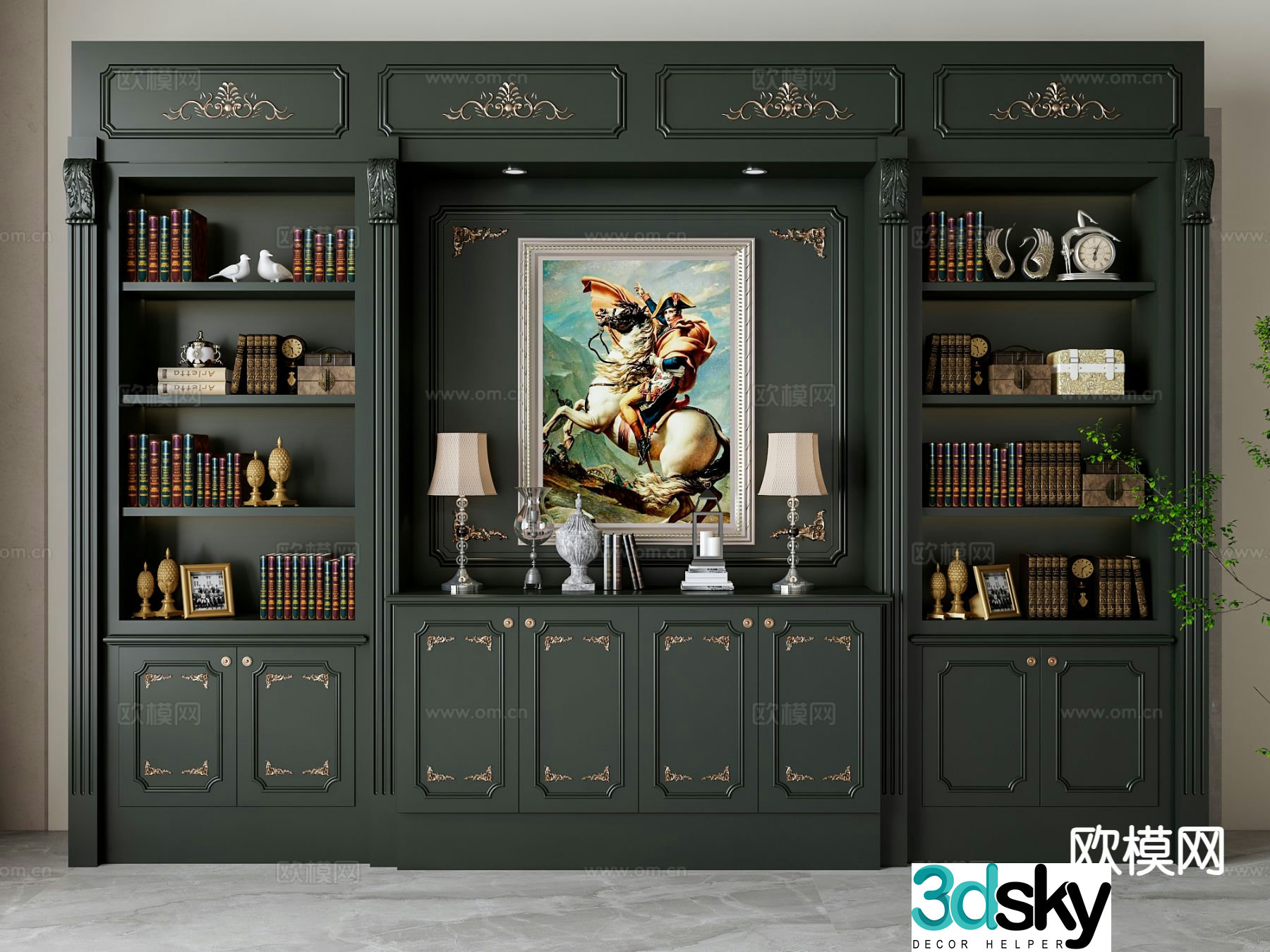 French bookcase decorative cabinet 3d model