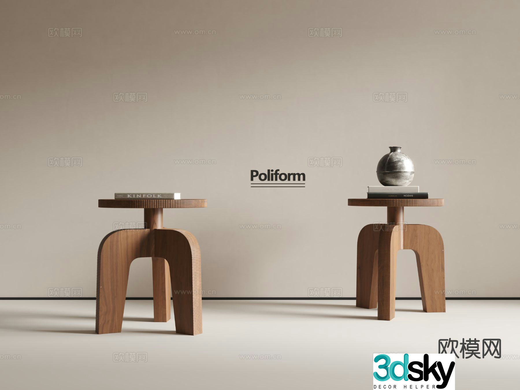 Medieval style side table and corner table 3D model