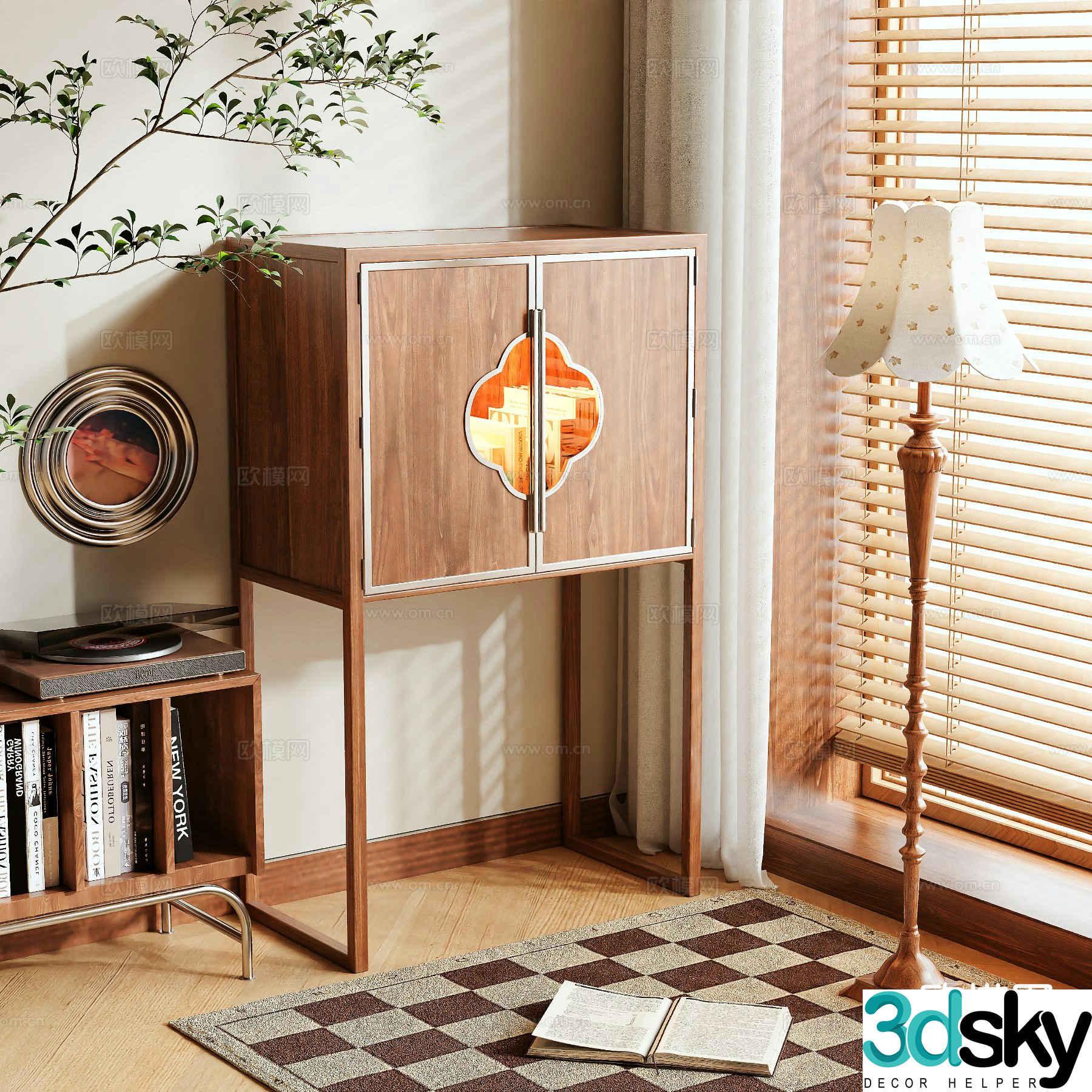 New Chinese style wooden cabinet tall cabinet entrance cabinet 3D model