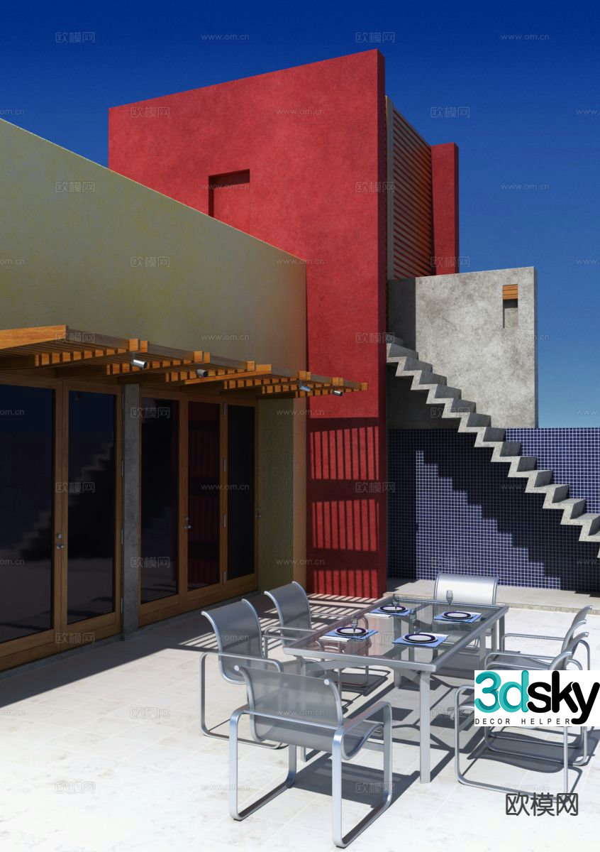Villa top floor terrace roof landscape 3d model